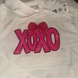 VALENTINES brite pink XOXO designcream  Hoodie with Pink Glitter Logo NWT